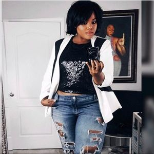 Black sequin crop top